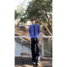 CS001NLL-特P50假两件带领带蓝色格子衬衫男长袖春秋衬衣外套，男装衬衫，星座1007（原301D）
