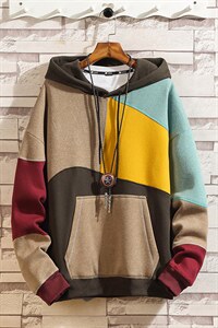 秋冬宽松拼接男士情侣装卫衣连帽撞色加绒加厚潮外套WY21/P60图片