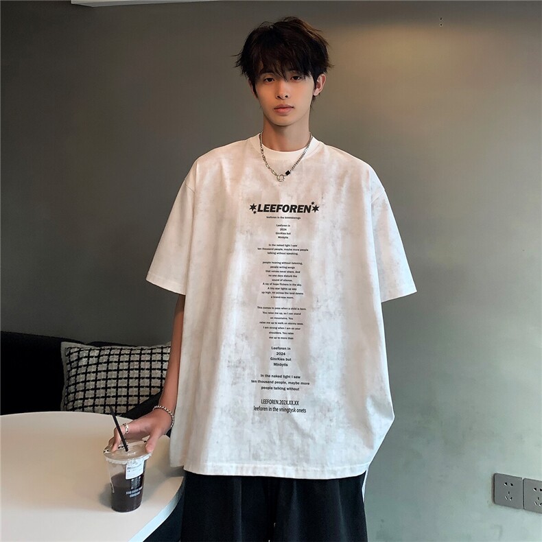 日系高街通勤小众设计感宽松大码重磅有型挺阔吊染短袖T恤T33-P25，男装T恤，电商C307