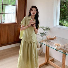 现货-夏季新款简约小清新绿色两件套P135-K198，女装套装/套裙，浙宝203