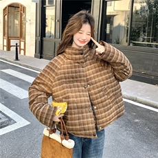 韩系巨好看格子羽绒服女2025冬季新款加厚立领休闲小个子面包服，女装羽绒服，2D014