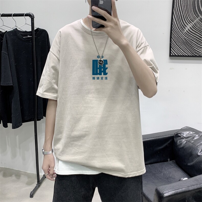 T2282P25港风室内男士潮牌潮流夏季薄款大码宽松圆领五分半袖体恤,男装T恤,星座510A-1