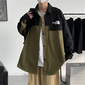 春装印花拼色纯棉长袖衬衫男潮流休闲衬衣 C209P45图片