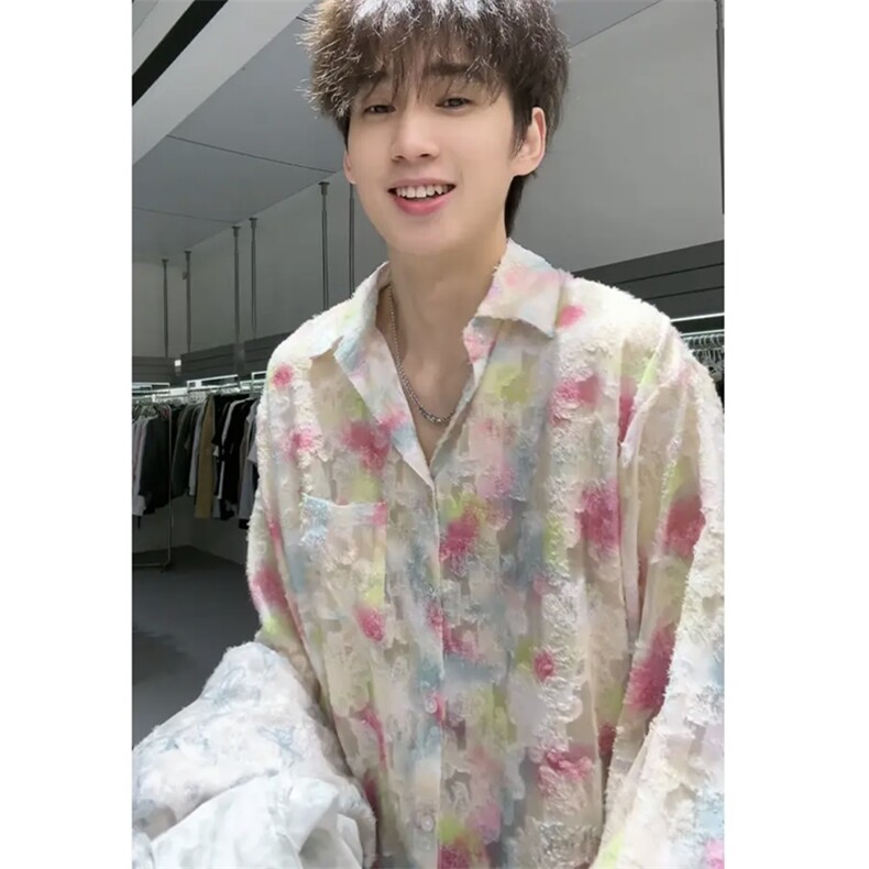 网图慎用长期补货禁欲系碎花防晒衣流苏镂空长袖衬衫C2452-TP48，男装防晒衣，星座1213