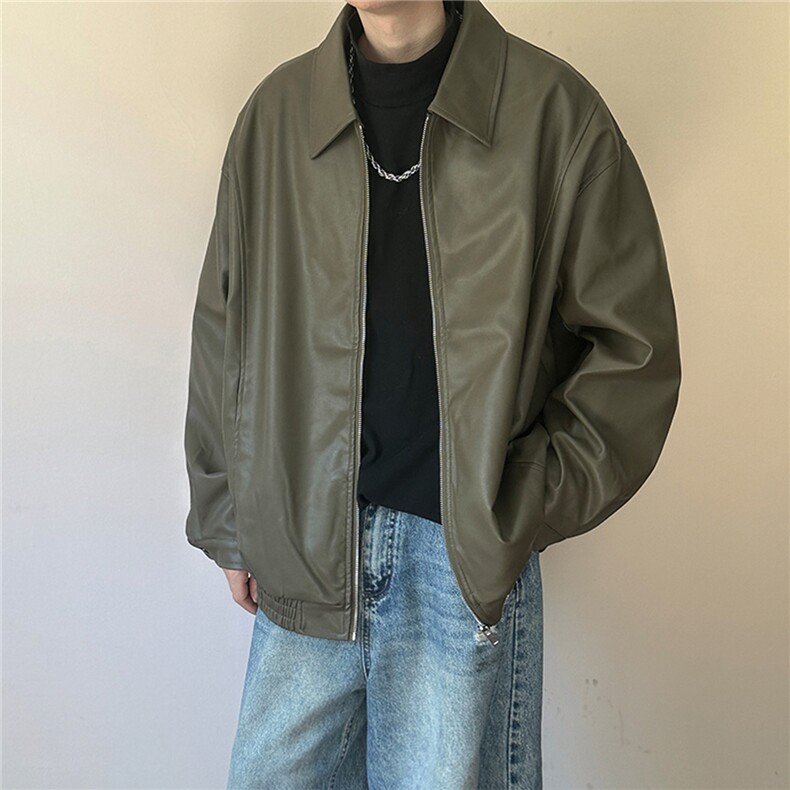 现货主推高质量皮衣外套男宽松皮夹克机车服A026P95加绒P105,男装夹克,电商A351