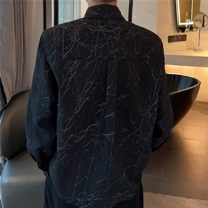 小众解构肌理感裂纹垫肩花衬衫男韩版雅痞高级感宽松衬衣C328/P35图片