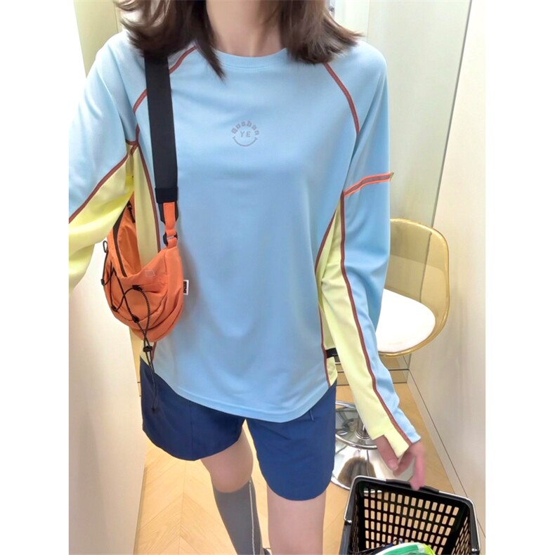 高品户外山系轻薄透气速干撞色骑行运动长袖T恤男女A1354-P48，男装T恤，星座1505