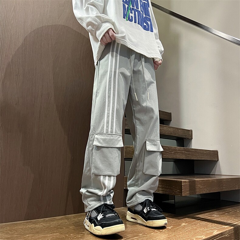 港风秋冬工装裤三条杠拖地宽松休闲伞兵裤男K23320-P50控68,男装工装外套,星座717