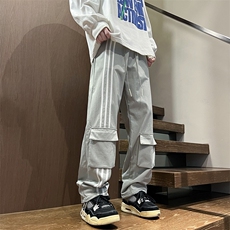 港风秋冬工装裤三条杠拖地宽松休闲伞兵裤男K23320-P50控68，男装工装外套，星座717