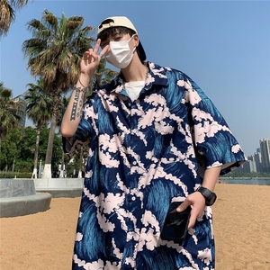 夏季新款衬衫潮流慵懒男方领冰丝垂感沙滩衬衫C4082P30图片