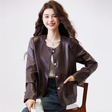 小香风皮衣外套女春秋2024新款小个子气质短款圆领机车皮夹克上衣，女装皮衣，跑量工厂店