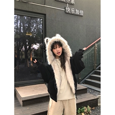 现货重磅硬挺boxy羽绒棉衣座山雕猫耳大毛毛领麂皮棉服冬外套，男装棉衣，电商A486