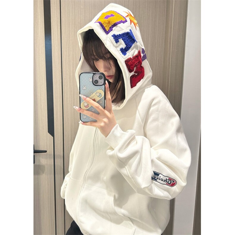 字母刺绣连帽卫衣女春季新款宽松小众设计感情侣拉链外套WK3294,女装短外套,星座1116A（原606A-3）