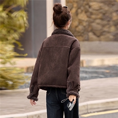 麂皮绒皮毛一体羊羔毛外套女秋冬2025新款机车服棉服，女装短外套，牡丹诺