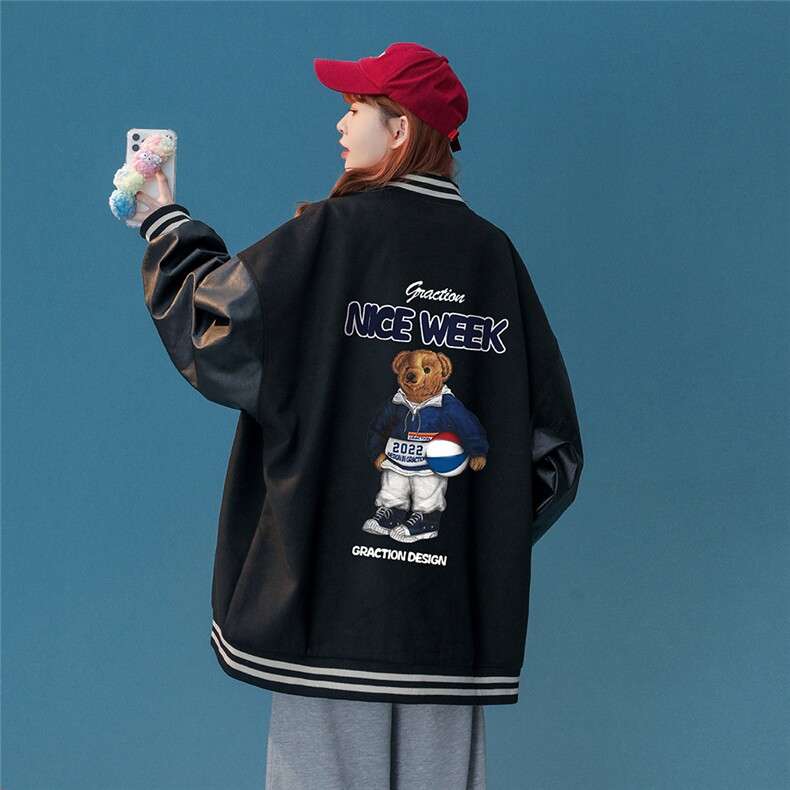 22秋冬设计感趣味印花PU皮棒球服夹克外套G643P85控108,男装夹克,A247A
