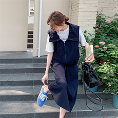 藏青色工装休闲套装裙女2025夏季新款韩系慵懒风马甲半身裙两件套，女装套装/套裙，2C316