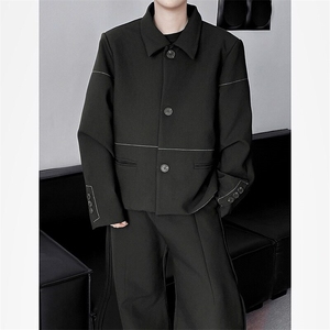 黑色短款垫肩西装外套男痞帅夹克老钱风穿搭dk西服W6555-P63图片