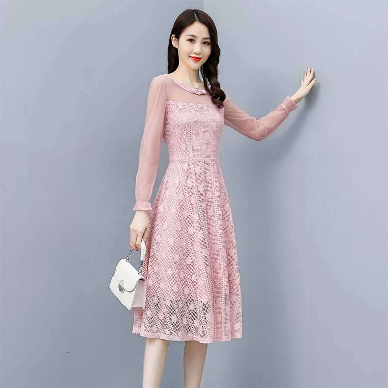 2023春季新款优雅时尚简约气质圆领收腰显瘦修身连衣裙，女装连衣裙，贵人树