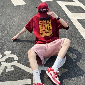 抖音得物高品质二开240克宽松纯棉美式潮牌三条杠织带短袖T恤图片