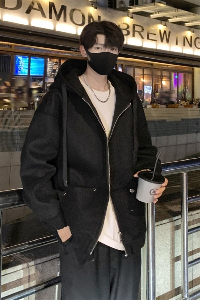 秋冬毛呢外套男韩系痞帅短款连帽夹克开衫星座812-F662-P118,男装毛呢大衣,星座812