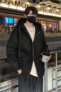 秋冬毛呢外套男韩系痞帅短款连帽夹克开衫星座812-F662-P118图片