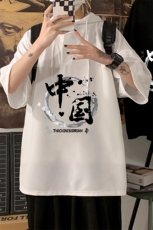 LD54134-P45NASA连帽短袖t恤男大码胖子带帽五分袖中袖，男装T恤，电商A040