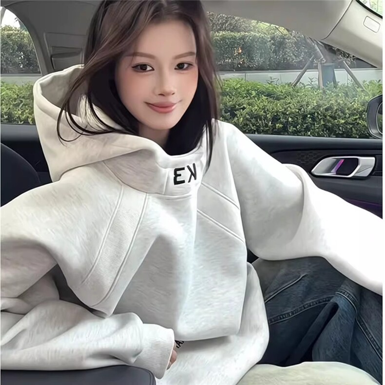 高领连帽卫衣男女秋冬拼接刺绣外套硬挺内搭套头WYM34P45-48，女装短外套，星座1013-5