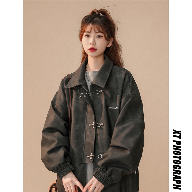 1中性风美式大码M-5XL情侣男水洗雪花皮皮衣女JK8741P130控168，女装皮衣，星座226-2