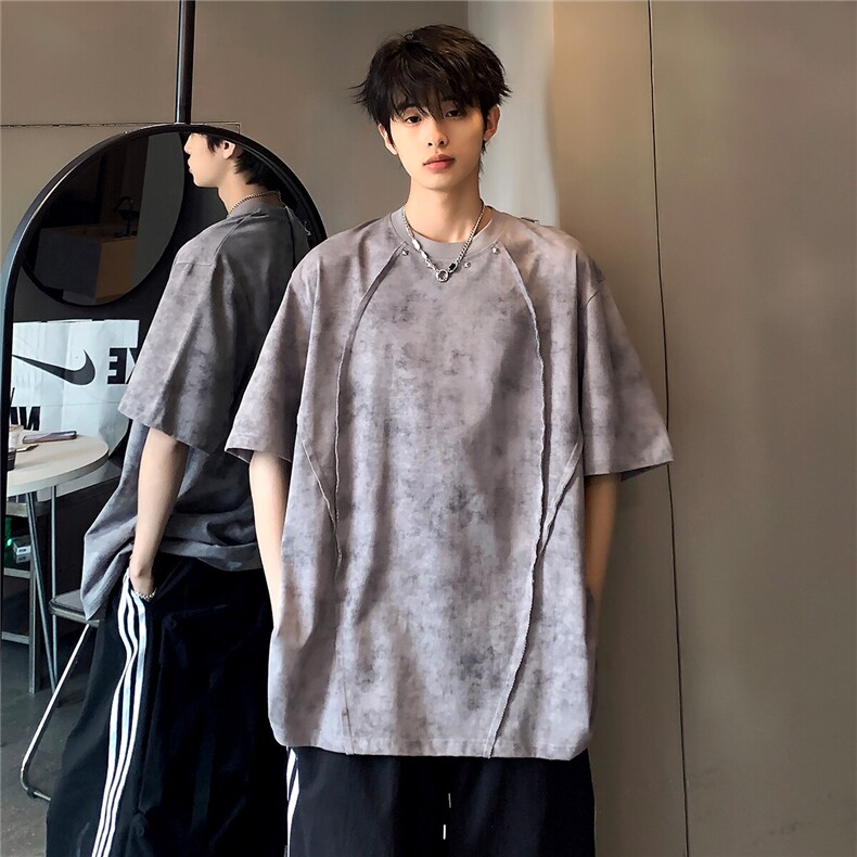 美式复古高级潮牌透气解构小众学生通勤男款短袖T恤T809-P38,男装T恤,电商C307