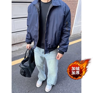 现货 加棉加厚藏青色夹克棉服外套男女 J505-常规特P40 加棉特P58图片