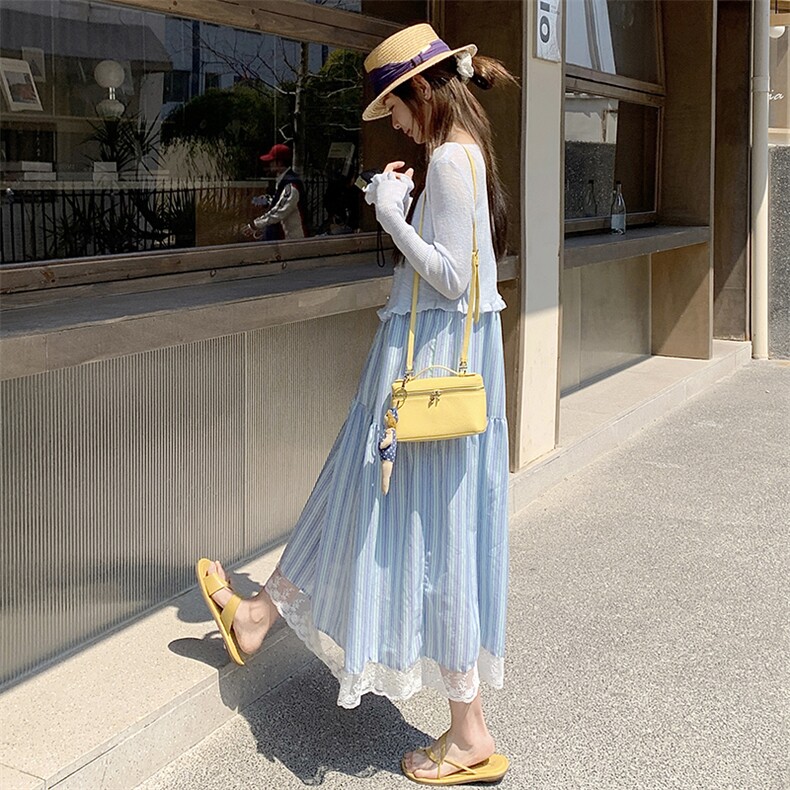 【新款】25夏季兰色竖条纹度假风两件套L602-P165-K228,女装连衣裙,2C317