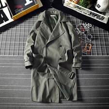 2021秋季新网格日系大码男双排扣气质长款风衣外套J982-P85，男装风衣，电商A001