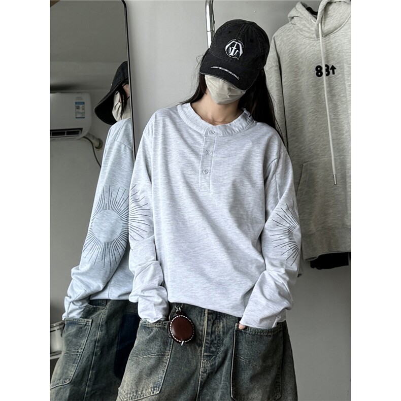 916-W81-特P38无差价秋装袖子拼接亨利领长袖T恤卫衣中性M-5XL,男装T恤,星座916