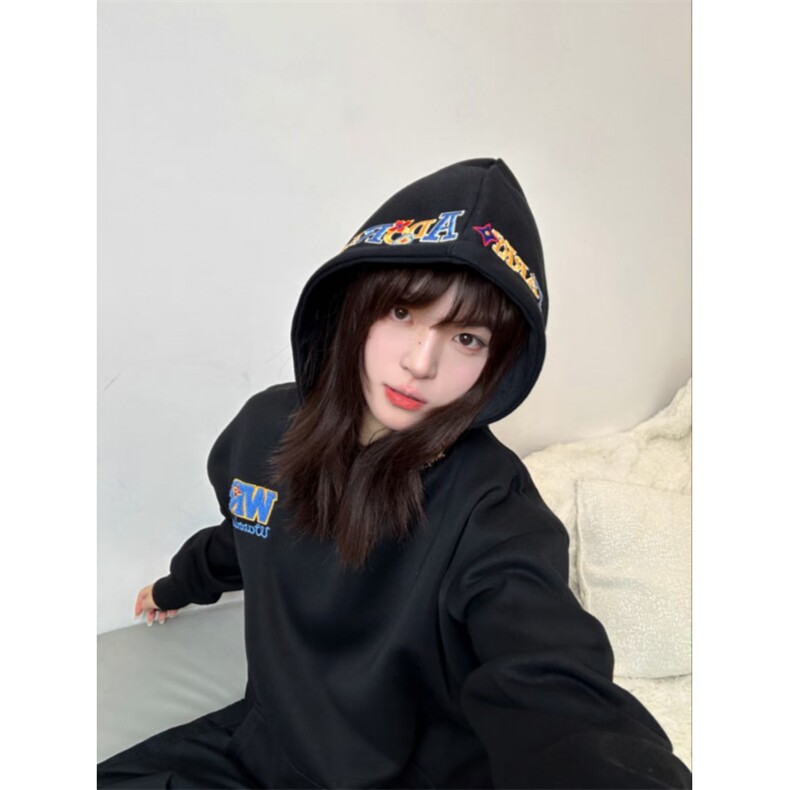 5410-P55原版刺绣袖窿口袋压线后包领情侣连帽卫衣薄款/加绒，女装卫衣/绒衫，星座617A-2