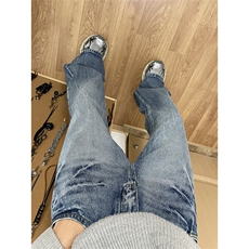 K7053EE-特P48闪电纹微喇牛仔裤男款美式高街复古水洗直筒长裤子，男装牛仔裤，星座1007（原301D）