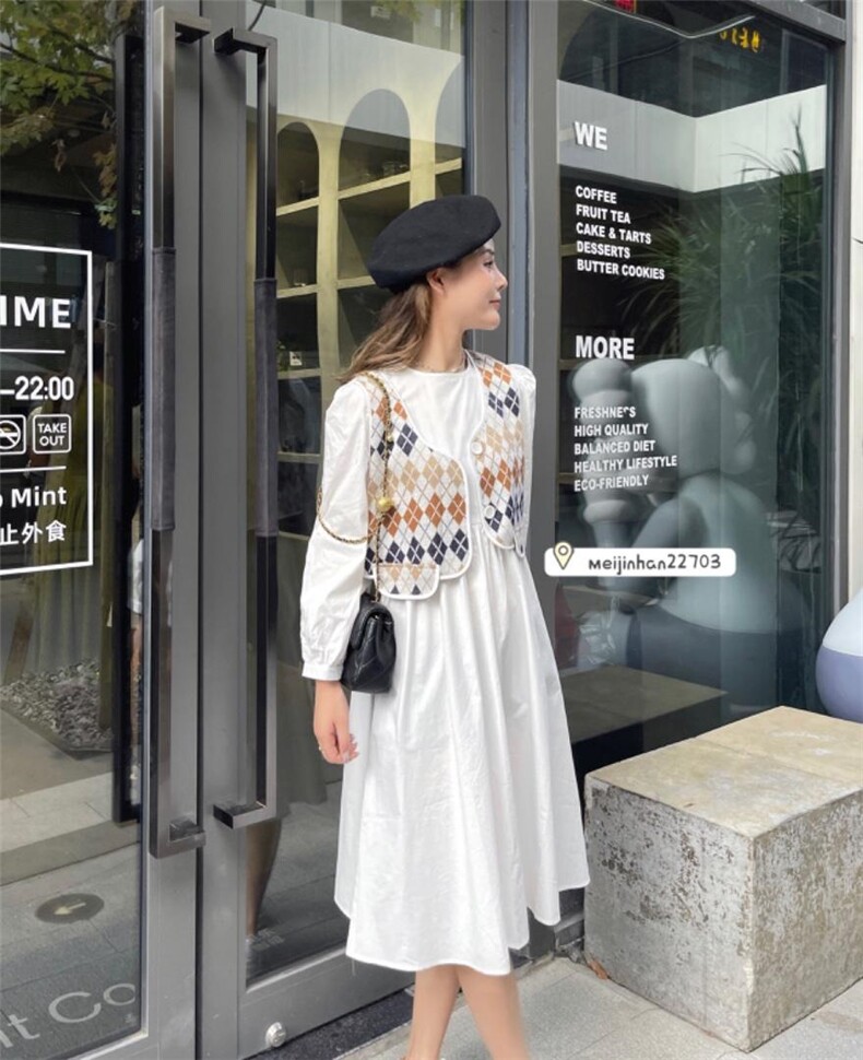 秋季马甲两件套连衣裙，女装马甲，美巾涵