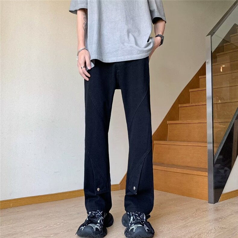 美式vibe裤子高街水洗牛仔裤男设计感小众拉链裤B1001P50,男装牛仔裤,星座1116-2