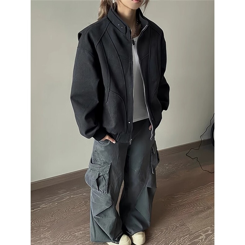 B974-P86冰川蓝短款工装外套男款水洗重磅解构棒球服,男装工装外套,电商B323A