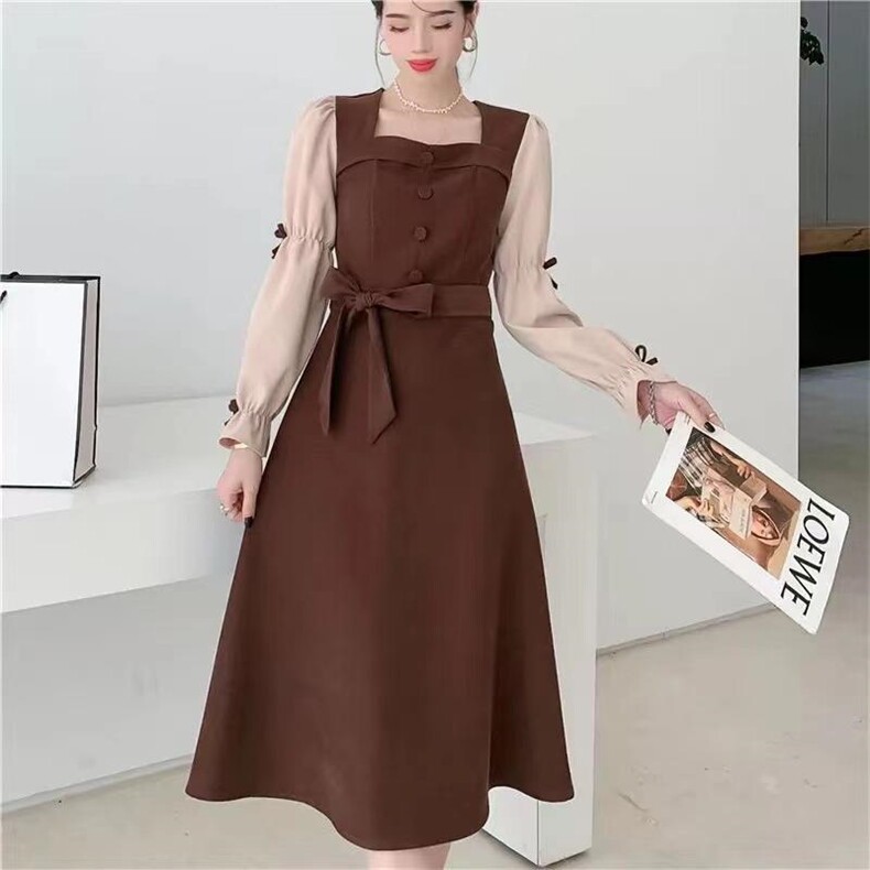 袖口蝴蝶结连衣裙，两色、四个尺码，女装连衣裙，依柏璐