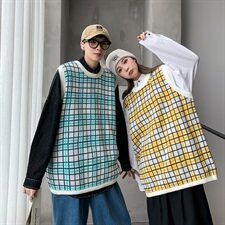 韩版格子背心情侣无袖针织衫加厚潮流毛衣男女上衣外套QT801-P55，男装针织衫/毛衣，星座1501