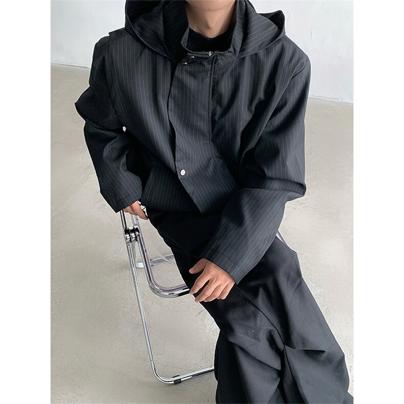 现货！高品质男士条纹质感西服连帽冲锋衣夹克外套JK72-P118,男装夹克,电商B288