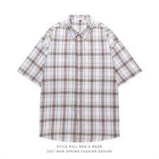 2021年夏季新款格子衬衫男白底平铺宽松衬衫DS-C407-CS309-P35，男装衬衫，电商C323-1