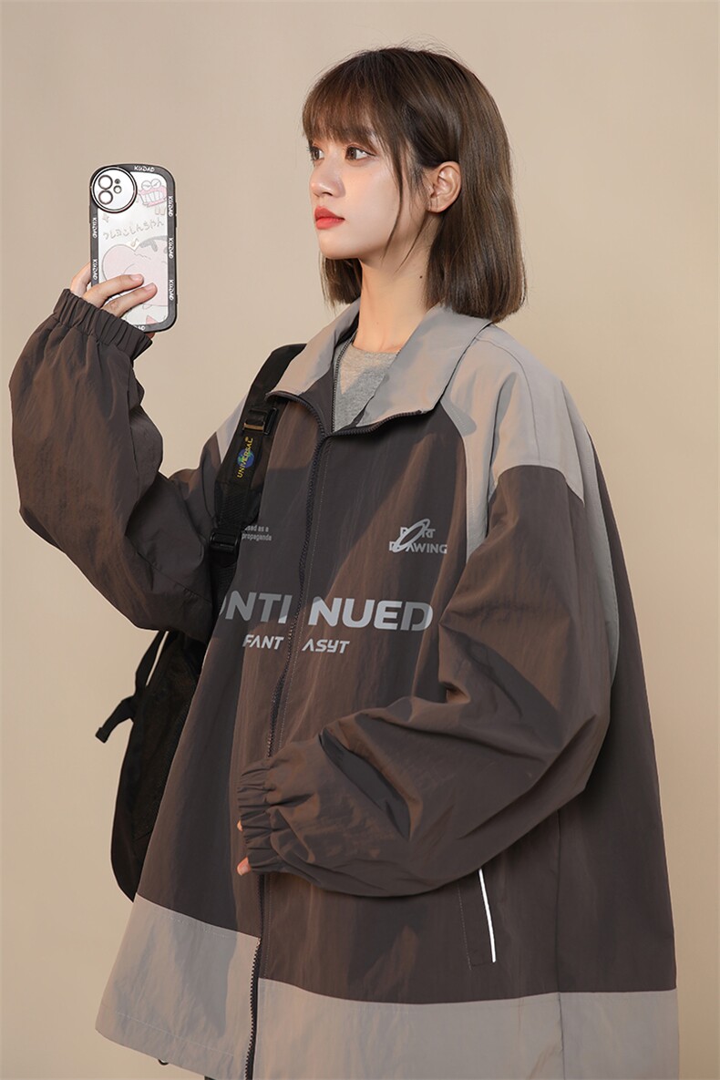 此款上款即85折品质拼接撞色立领宽松冲锋衣女F6401P80控98,男装夹克,电商A268