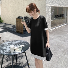 木耳边黑色T恤连衣裙女夏2025新款小个子流行减龄爆款a字短裙超火，女装连衣裙，2C283