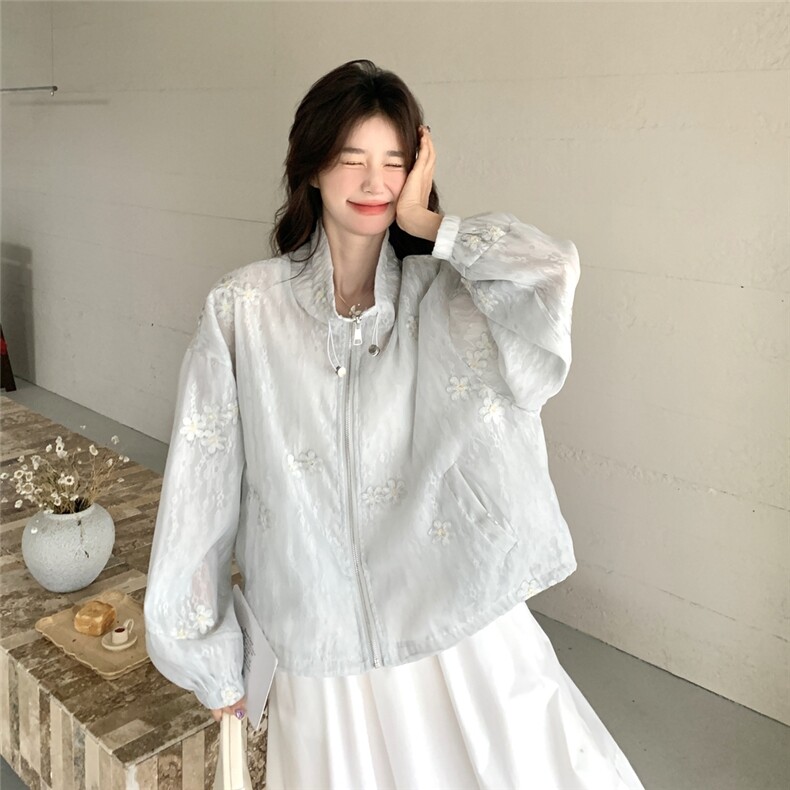 韩系刺绣蕾丝薄款防晒衣2025年夏季新款时尚减龄舒适透气抽绳上衣,女装短外套,2C232