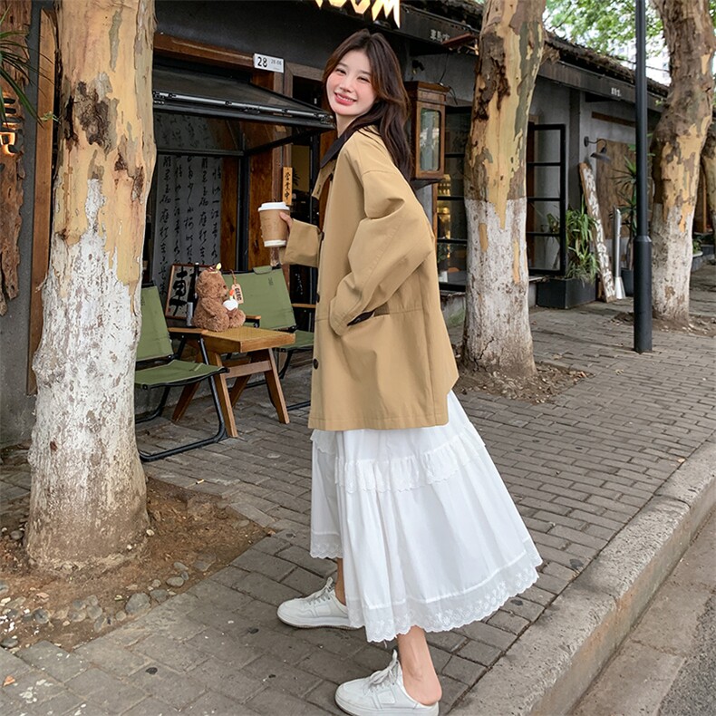 复古高级感韩版卡其色中长款风衣2024早秋新款女宽松休闲时尚外套,女装风衣,浙宝281