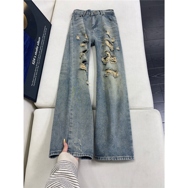 B221美式ins高街暗黑宽松直筒破洞牛仔裤LK25504-特P45控78,男装牛仔裤,电商B221