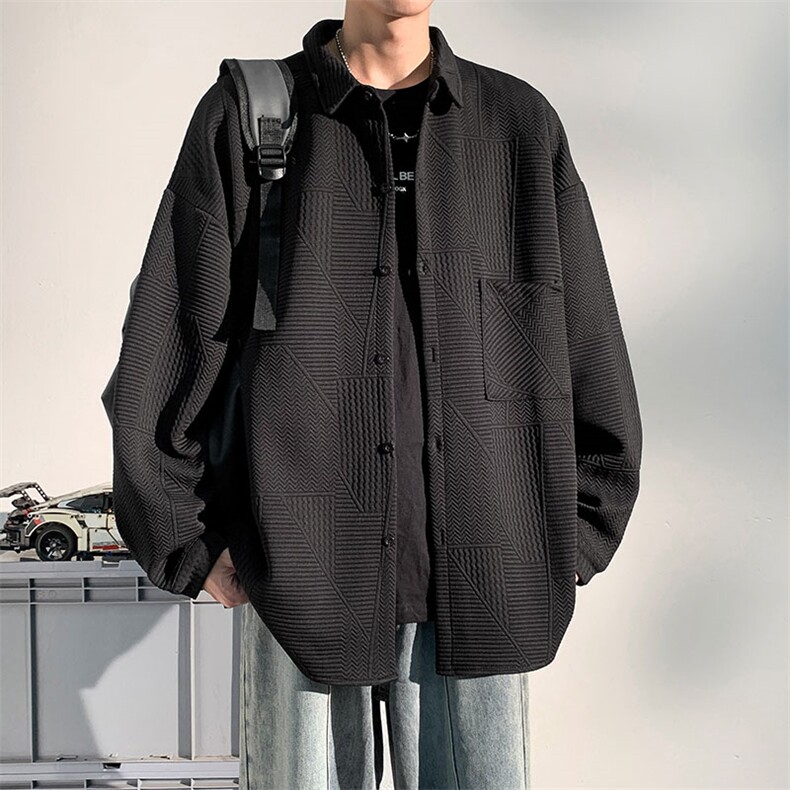 衬衫男秋季新款港风宽松提花大码长袖衬衣CS023-P45(现货）,男装衬衫,星座214-3