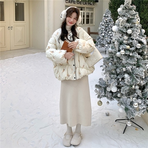 时尚圆领羽绒服女冬2025新款冰淇淋刺绣图案超火巨好看白鸭绒外套图片