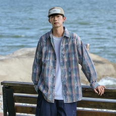 25年春季格子衬衫长袖大码宽松落肩现货DS-C323-1-2371-特批35，男装衬衫，电商C323-1